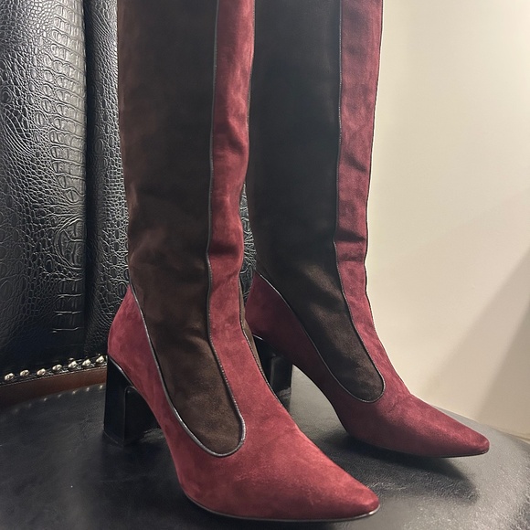 Vintage Suede Red and Brown Boots - Picture 1 of 8